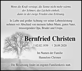 Traueranzeige von Bernfried Christen von Ostsee-Zeitung GmbH