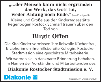 Traueranzeige von Birgit Offen von Ostsee-Zeitung GmbH