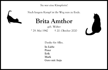 Traueranzeige von Brita Amthor von Lübecker Nachrichten