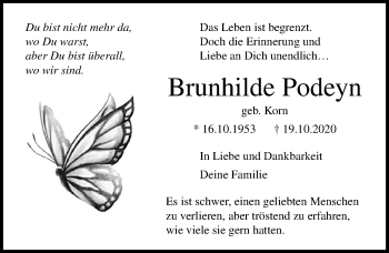 Traueranzeige von Brunhilde Podeyn von Ostsee-Zeitung GmbH
