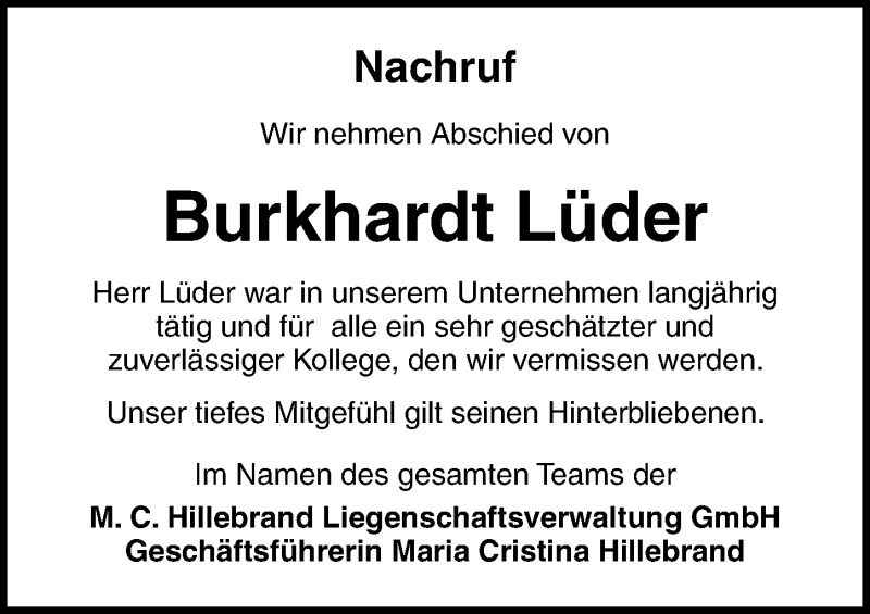  Traueranzeige für Burkhardt Lüder vom 24.10.2020 aus Ostsee-Zeitung GmbH
