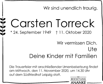 Traueranzeige von Carsten Torreck von Leipziger Volkszeitung