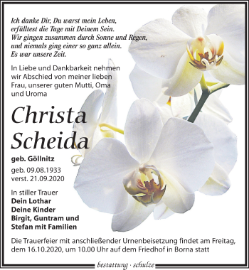 Traueranzeige von Christa Scheida von Leipziger Volkszeitung