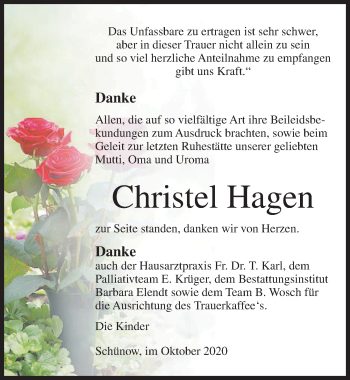 Traueranzeige von Christel Hagen von Märkischen Allgemeine Zeitung