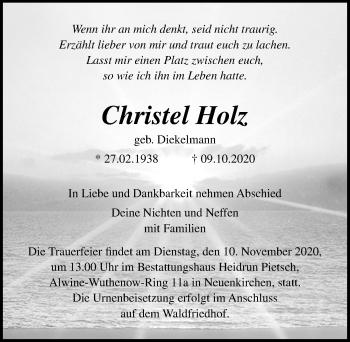 Traueranzeige von Christel Holz von Ostsee-Zeitung GmbH