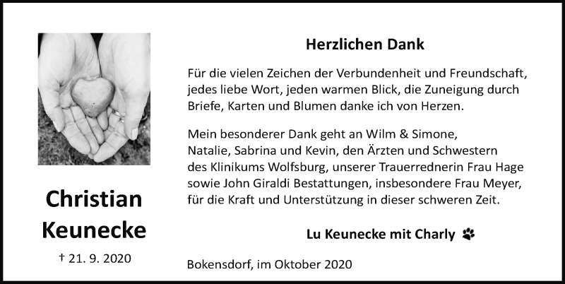  Traueranzeige für Christian Keunecke vom 29.10.2020 aus Aller Zeitung