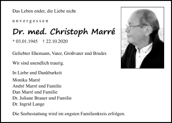 Traueranzeige von Christoph Marré von Ostsee-Zeitung GmbH