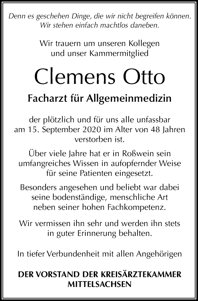  Traueranzeige für Clemens Otto vom 02.10.2020 aus Leipziger Volkszeitung