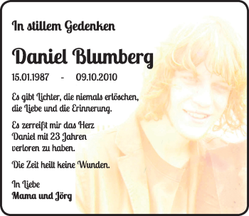 Traueranzeige von Daniel Blumberg von Kieler Nachrichten