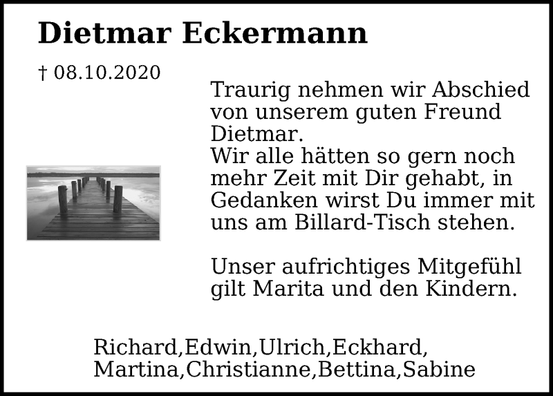  Traueranzeige für Dietmar Eckermann vom 17.10.2020 aus Eichsfelder Tageblatt