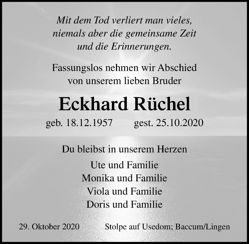  Traueranzeige für Eckhard Rüchel vom 30.10.2020 aus Ostsee-Zeitung GmbH