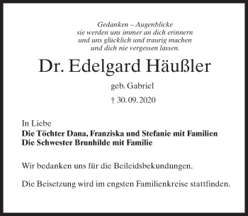 Traueranzeige von Edelgard Häußler von Märkischen Allgemeine Zeitung