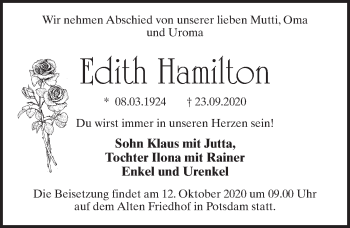 Traueranzeige von Edith Hamilton von Märkischen Allgemeine Zeitung