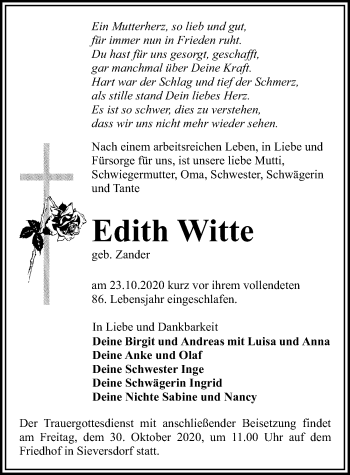 Traueranzeige von Edith Witte