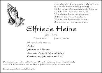 Traueranzeige von Elfriede Heine von Göttinger Tageblatt