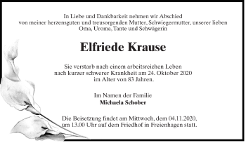 Traueranzeige von Elfriede Krause von Märkischen Allgemeine Zeitung