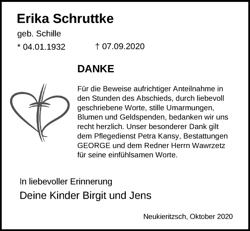  Traueranzeige für Erika Schruttke vom 10.10.2020 aus Leipziger Volkszeitung