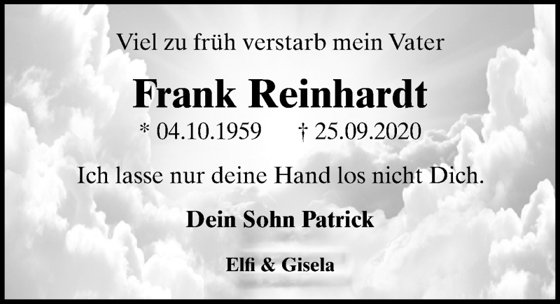  Traueranzeige für Frank Reinhardt vom 02.10.2020 aus Göttinger Tageblatt