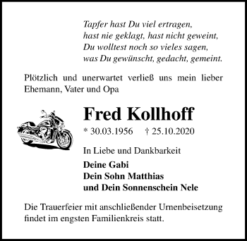 Traueranzeige von Fred Kollhoff von Märkischen Allgemeine Zeitung
