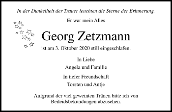 Traueranzeige von Georg Zetzmann von Ostsee-Zeitung GmbH