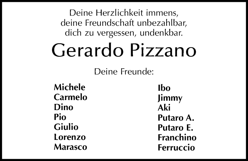  Traueranzeige für Gerardo Pizzano vom 02.10.2020 aus Göttinger Tageblatt
