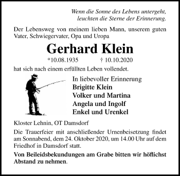 Traueranzeige von Gerhard Klein von Märkischen Allgemeine Zeitung