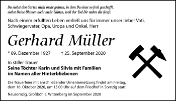Traueranzeige von Gerhard Müller von Leipziger Volkszeitung