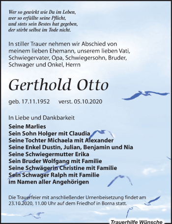 Traueranzeige von Gerthold Otto von Leipziger Volkszeitung