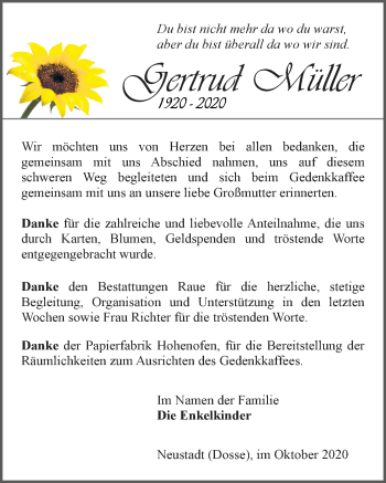 Traueranzeige von Gertrud Müller