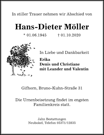 Traueranzeige von Hans-Dieter Möller von Aller Zeitung