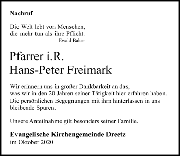 Traueranzeige von Hans-Peter Freimark