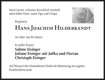 Traueranzeige von Hans Joachim Hildebrandt von Märkischen Allgemeine Zeitung