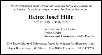 Traueranzeige von Heinz Josef Hille von Hannoversche Allgemeine Zeitung/Neue Presse