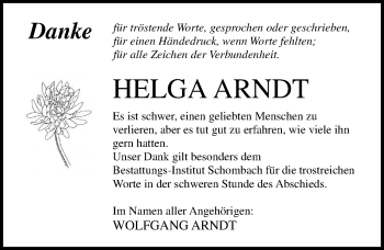 Traueranzeige von Helga Arndt von Ostsee-Zeitung GmbH