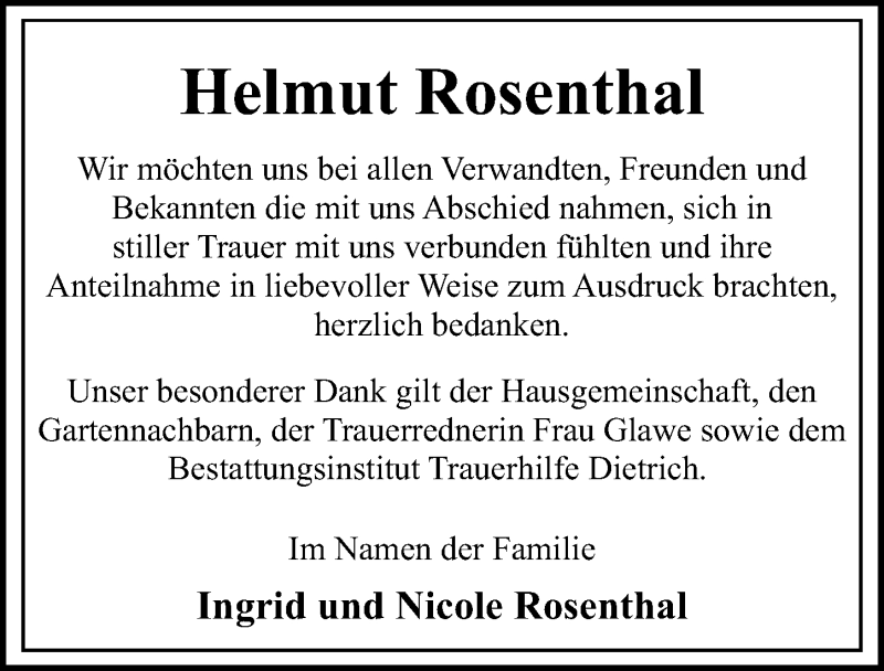  Traueranzeige für Helmut Rosenthal vom 24.10.2020 aus Ostsee-Zeitung GmbH