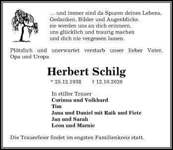 Traueranzeige von Herbert Schilg von Peiner Allgemeine Zeitung