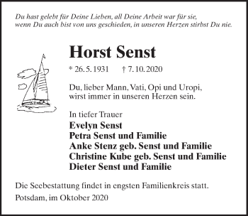 Traueranzeige von Horst Senst von Märkischen Allgemeine Zeitung