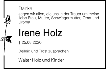 Traueranzeige von Irene Holz von Ostsee-Zeitung GmbH