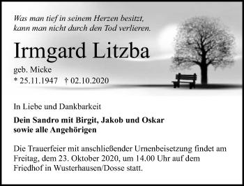 Traueranzeige von Irmgard Litzba