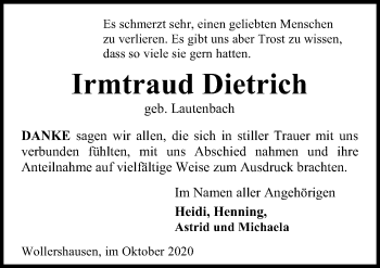 Traueranzeige von Irmtraud Dietrich von Göttinger Tageblatt