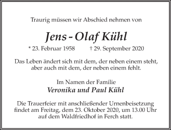 Traueranzeige von Jens-Olaf Kühl von Märkischen Allgemeine Zeitung