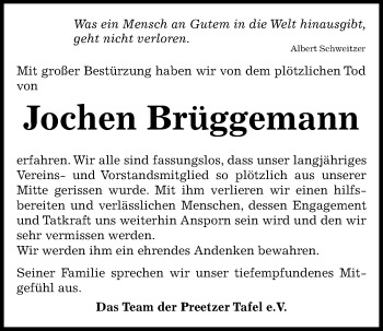 Traueranzeige von Jochen Brüggemann von Kieler Nachrichten