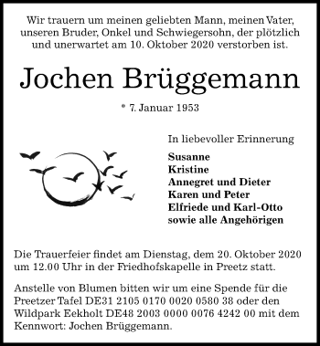 Traueranzeige von Jochen Brüggemann von Kieler Nachrichten