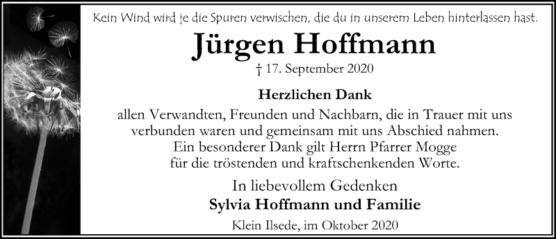  Traueranzeige für Jürgen Hoffmann vom 17.10.2020 aus Peiner Allgemeine Zeitung