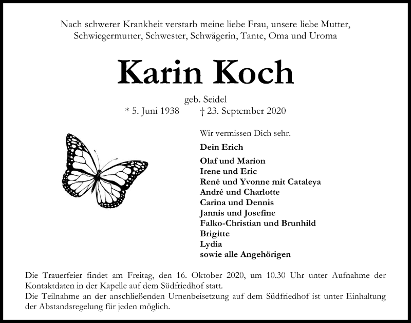  Traueranzeige für Karin Koch vom 02.10.2020 aus Kieler Nachrichten