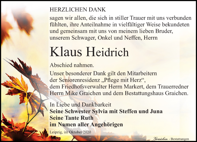 Traueranzeigen Von Klaus Heidrich | Trauer-anzeigen.de