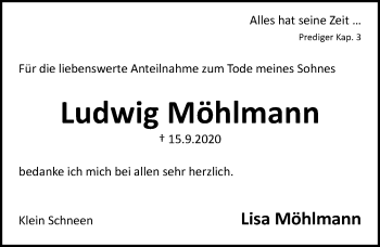 Traueranzeige von Ludwig Möhlmann von Göttinger Tageblatt