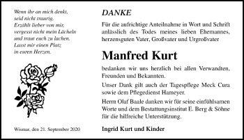 Traueranzeige von Manfred Kurt von Ostsee-Zeitung GmbH