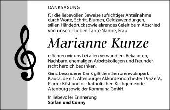 Traueranzeige von Marianne Kunze von Leipziger Volkszeitung