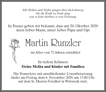 Traueranzeige von Martin Runzier von Märkischen Allgemeine Zeitung